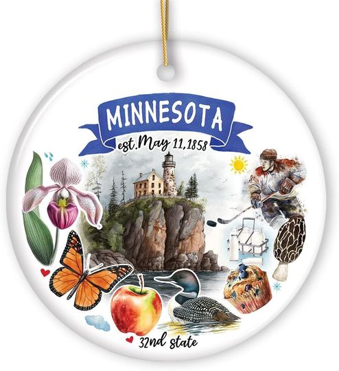 Discover Collectible Ceramic USA Souvenir Keepsakes - Artistic Minnesota State Themes and Landmarks Christmas Ornament