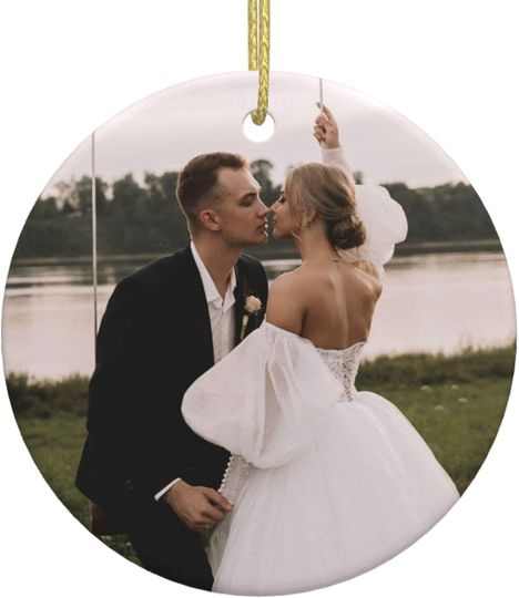 Custom Christmas Ornament with Photo and Text, Engagement Round Ornament 2023, Photo Gifts Using My Own Photos, Wedding Ornament 2023