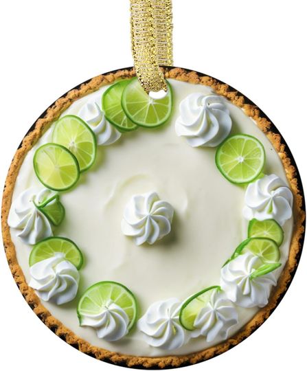 Custom Personalized Christmas Ornament Key Lime PieFoodie Pies Pastry Dessert Food for Foodie Citrus Lover Flat Printed Design Xmas Holiday Tree Ornaments with Customized Back