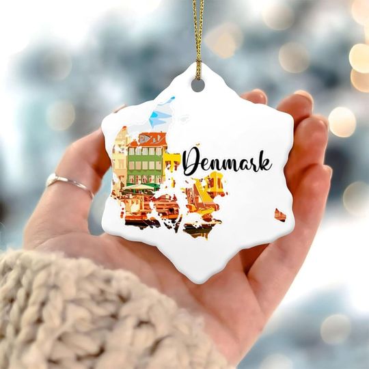 Discover Denmark Xmas Ornament Travel Theme Historical Architectural Sights Ornament Keepsake Christmas Tree Decorations Rustic Ceramic Porcelain Ornament Pendant for Friends Coworkers Employees Family