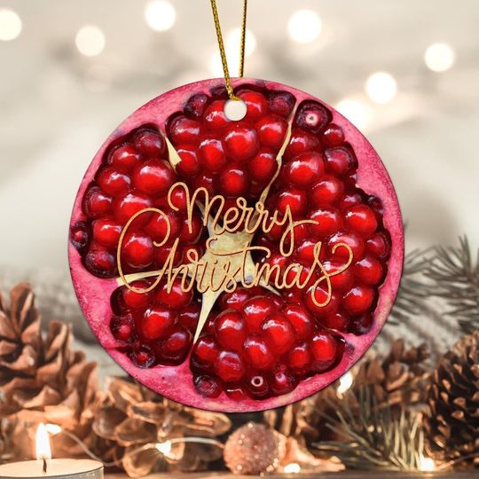 Christmas Porcelain Ornament Pomegranate Ceramic Keepsake Fruit Fruit Kitchen 3 Inch Two Side Printed Fresh Produce Farm Fresh Christmas Ideas Gifts for Couples Friend