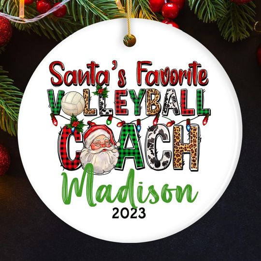 Discover Santa’s Favorite Volleyball Coach Personalized Christmas Ornament, Custom Sports Appreciation Gift
