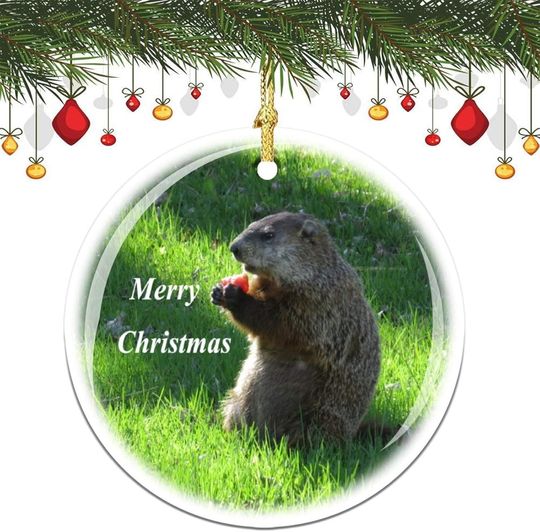 3 Inch Christmas Ornament, Groundhog Eating Xmas Ornaments, Keepsake Gift Memorial Peace & Happiness Christmas Decorations