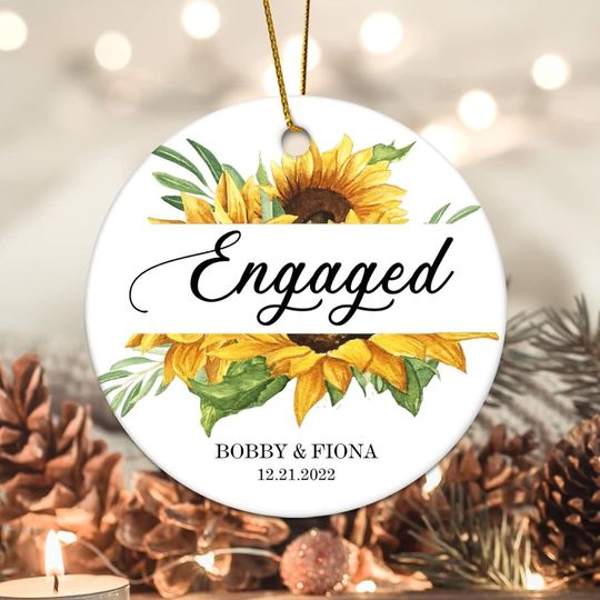 Discover Christmas Hanging Ornaments Engaged Floral Ceramic Ornament First Christmas Engaged Warm Christmas 3.2 Inch with Gold String Bright Customized Christmas Ornament House Warming Presents for New Home