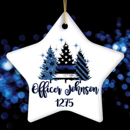 Discover Personalized Police Officer Back The Blue Merry Christmas Trees Ornament, Retirement Gift