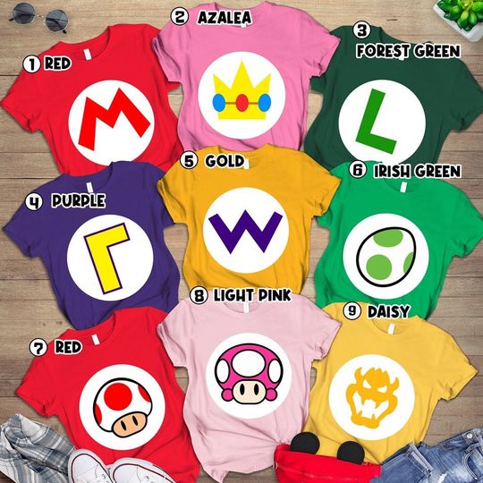 Super Mario Family Costume Shirt | Super Mario Halloween Costume T-Shirt | Mario Birthday Party Shirt | Mario Luigi Princess Peach Shirt