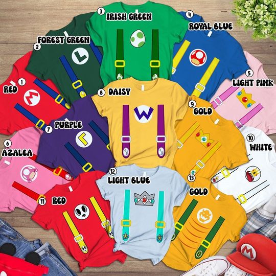 Mario Costume Shirt | Yoshi Princess Peach Bowser Luigi Costume Shirt | Princess Daisy Costume Shirt Matching Family Halloween Costume Shirt