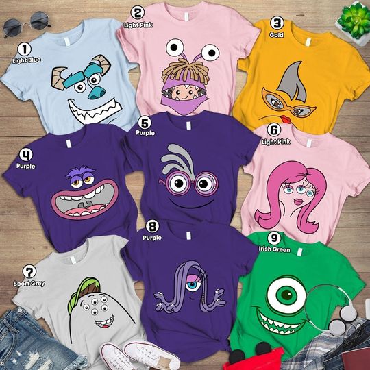 Monsters Inc Costume Shirt Sulley and Mike Costume Shirt Monsters University Halloween Costume Shirt Matching Family Halloween Costume Shirt
