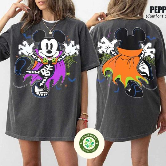 Discover Two-sided Mickey Mouse Skeleton Vampire Disney Halloween Shirt, Mickey's Not So Scary Halloween Party 2024, Disney Family Halloween Costume