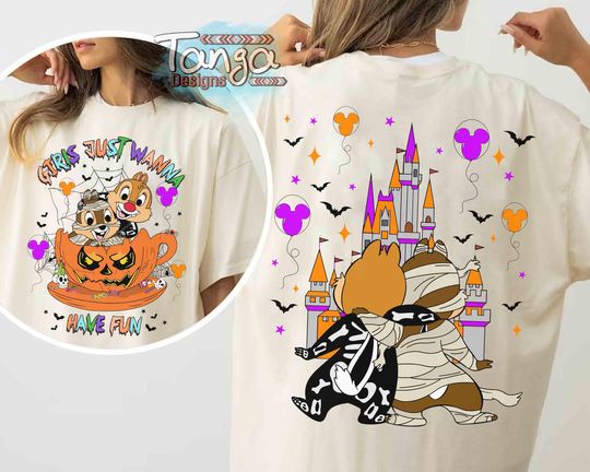 Discover Disney Chip n Dale Just Wanna Have Fun Halloween Shirt, Chip & Dale Mummy Skeleton Shirt, Mickey's Not So Scary Party Tee, Disney Girl Trip