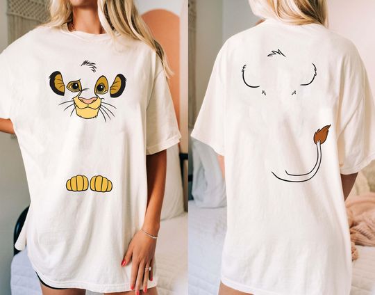 Two Sided The Lion King Young Simba Costume Comfort Colors Shirt, Simba Front and Back Portrait Tee, Disney Halloween Party, Animal Kingdom