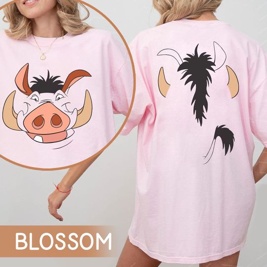 Two Sided The Lion King Pumbaa Costume Comfort Colors Shirt, Pumbaa Front and Back Portrait T-shirt, Pumbaa Big Face, Disney Halloween Party