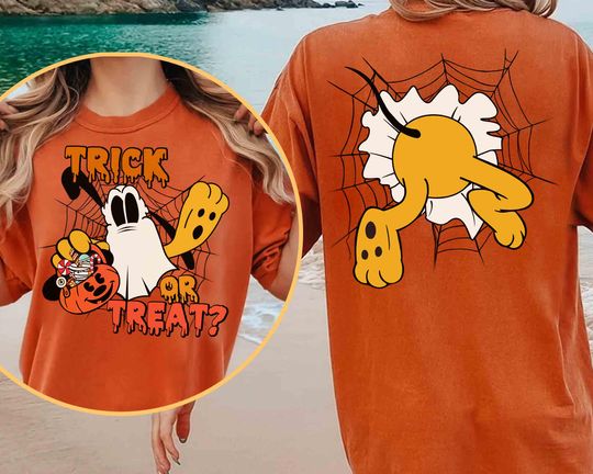 Discover Cute Disney Pluto Dog Costume Ghost Trick Or Treat Halloween Shirt, Mickey's Not So Scary Party Tee, Disneyland Family Vacation Holiday Gift