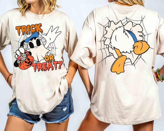 Discover Disney Donald Duck Costume Ghost Trick Or Treat Halloween Shirt, Mickey's Not So Scary Party Tee, Disneyland Family Vacation Holiday Gift