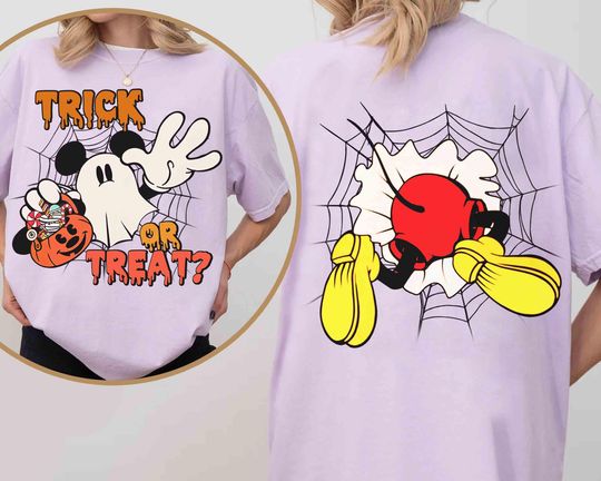 Discover 2-sided Disney Mickey Mouse Ghost Trick Or Treat Halloween Shirt, Boo to you,  Mickey's Not So Scary Party Tee, Disneyland Family Trip Shirt