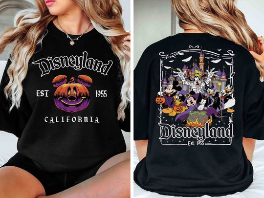 Discover Disneyland Est. 1955 Halloween Shirt, 2 Sided Disney Halloween Shirt, Oogie Boogie Bash Party Shirt, Disney Halloween Party Sweatshirt
