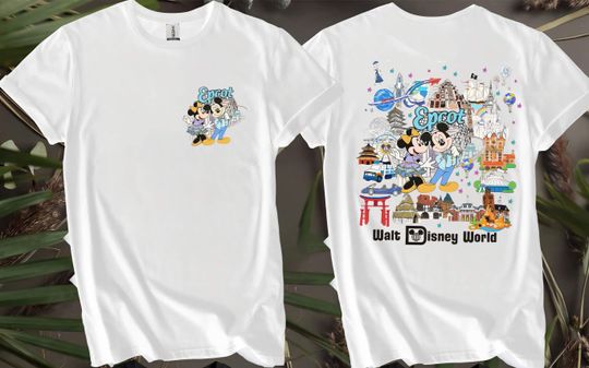 Discover 2-sided Mickey Minnie Epcot Center Custom T-Shirts for Men, Women, and Kids