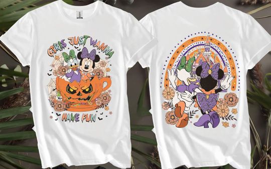 2-sided Minnie Daisy Besties Halloween Custom T-Shirts for Men, Women, and Kids