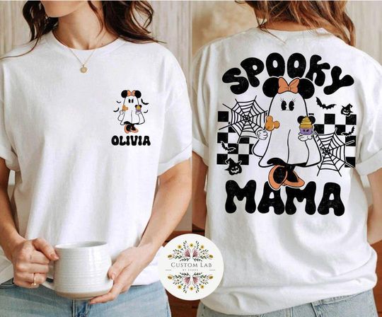 Discover Two-sided All Characters Spooky Family Disney Halloween Shirt, Mickey Minnie Stitch Ghost One Spooky Dude First Halloween Baby, Spooky Mama