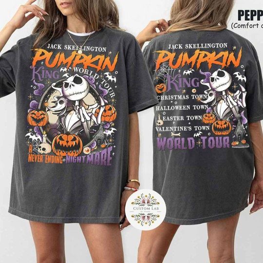 Discover Two-sided The Nightmare Before Christmas Jack Skellington Sally Disney Pumpkin King Shirt, Pumpkin Queen World Tour, Disney Halloween Shirt