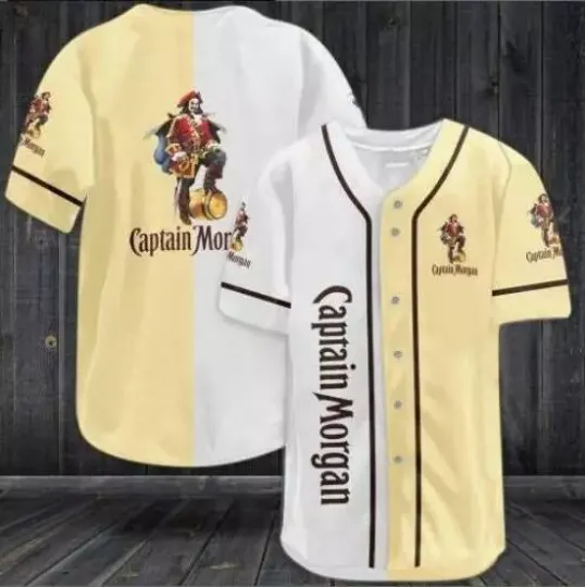 White Beige Captain Morgan Baseball Shirt, Love Beer Baseball Jersey Shirt