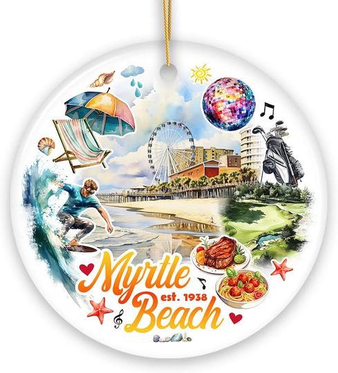 Classic Myrtle Beach Artistic Handcrafted Christmas Ornament, South Carolina Souvenir and Keepsake Decor