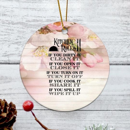 Personalized 3 Inch Kitchen Rules.if You Dirty It Clean It White Ceramic Ornament Holiday Decoration Wedding Ornament Christmas Ornament Birthday for Home Wall Decor Souvenir.