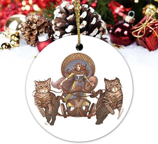 Christmas Ornament Souvenir Driving Her Cat Ceramic Ornament 3 Inch Commemorative Gift Ornaments Unique Home Decor Hanging Pendants Christmas Tree Hanging Ornaments