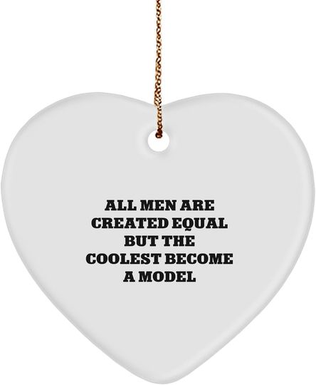 Model Heart Ornament, Christmas Unique Gift for Men, Funny Funny Heart Ornament, White Ceramic, Gold-Tone String