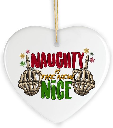 Naughty is The New Nice Hardcore Merry Christmas Ornament, Skeleton Hands with Middle Fingers