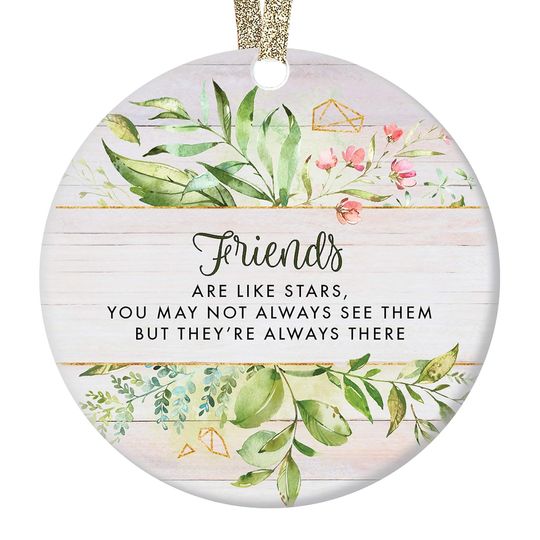 Discover DIGIBUDDHA Friendship Ornament Sentimental Christmas Keepsake Birthday Wedding Holiday Gift True Friends Soul Sisters Always There Like Stars Pretty Eucalyptus Floral 3" Ceramic Flat Circle Decoration