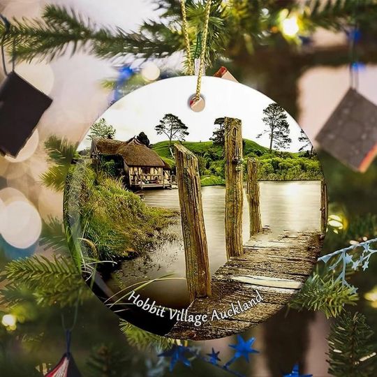 Discover New Zealand Hobbit Village Auckland Christmas Ornaments for Tree Ceramic Pendant Keepsakes Double Sided Ornament Decor Xmas Gifts Porcelain Travel Souvenirs Decoration for Office Porch Bar