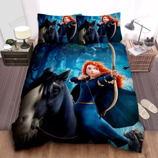 Discover Disney Princess Merida Horse Riding Archery Quilt Duvet Cover Set Bed Linen