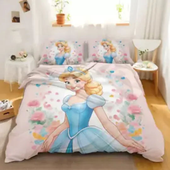 Discover Disney Princess Cinde Movie Themed Quilt Duvet Cover Set Kids Bed Linen