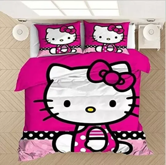 Discover 3D Cat Hello Kitty Duvet Cover Pillowcase Set Single Double Bedding Quilt Cover