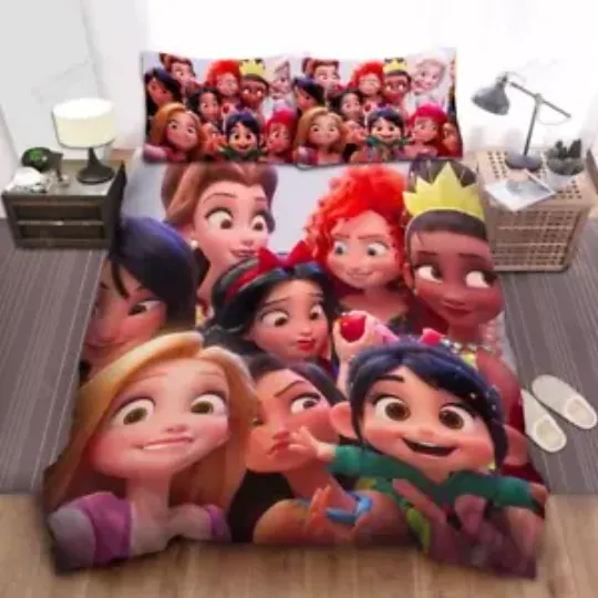 Discover Vanellope Meets Disney Princesses Quilt Duvet Cover Set Bedroom Decor