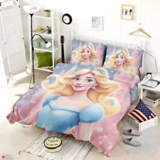 Discover Disney Princess Cinde Stencil Art Quilt Duvet Cover Set Bedroom Decor