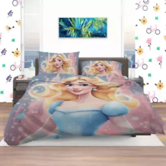Discover Disney Princess Cinde Stencil Art Quilt Duvet Cover Set Doona Cover