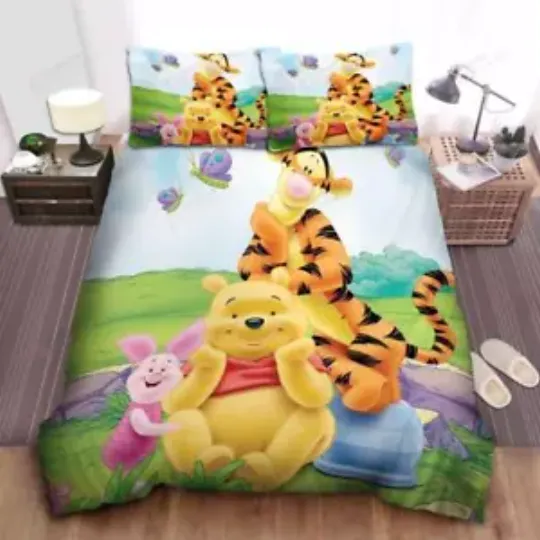 Disney Winnie The Pooh Piglet Tiger Quilt Duvet Cover Set Bedclothes Queen