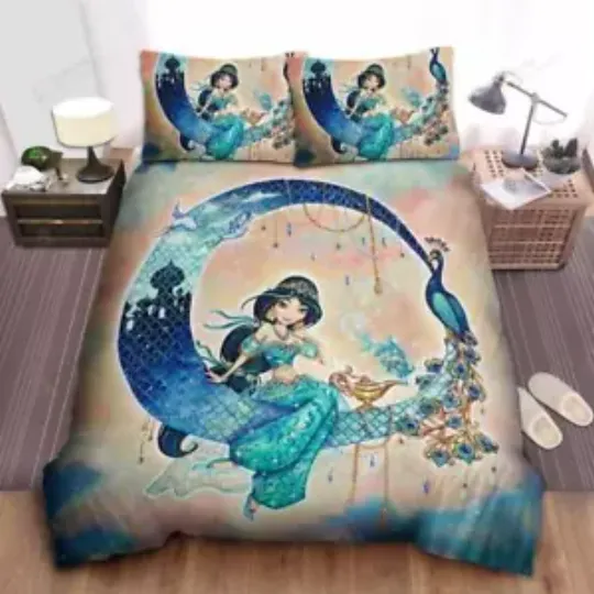 Discover Disney Princess Jasmine Sitting On The Moon Art Quilt Duvet Cover Set Kids