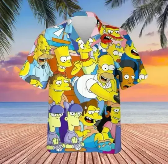 3D The Simpsons Hawaiian shirt,, summer hawaiian shirt aloha cute tropical. art