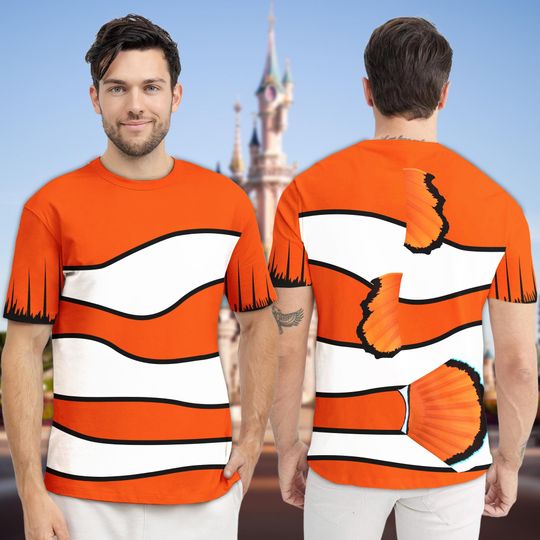 Marlin Costume T-Shirt, Marlin Halloween Cosplay Tee, Finding Nemo Character Cosplay Costume Tee, Marlin Finding Nemo All Over Print Shirt