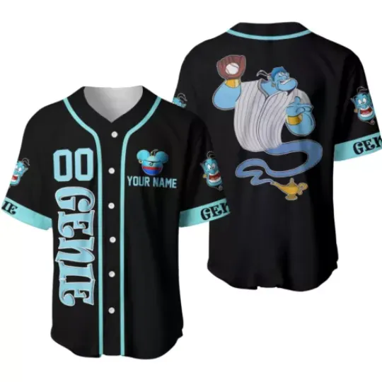 Personalize Genie Aladdin Blue Black Jersey, Custom Baseball Jersey