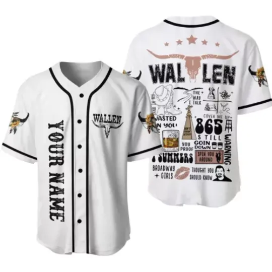 Personalized White Wallen Baseball Jersey Shirt, Custom Baseball Jersey Shirt