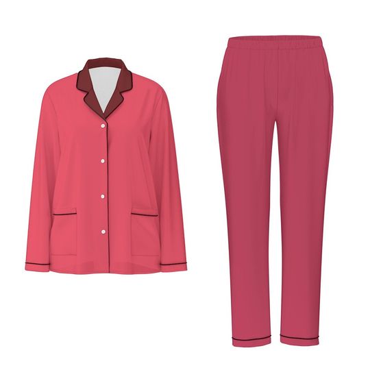 Charlie Morningstar Pajamas Hazbin Hotel Imitation Silk Women's Long Sleeve Pajama Set With Black&nbsp;Contrast Piping