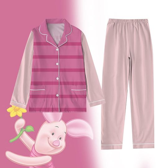 Winnie The Pooh Piglet Costume Pajama Set, Piglet Pajamas Pants, Piglet Womens Pajamas, Disney Cosplay Shirt, Pooh Pajama Family