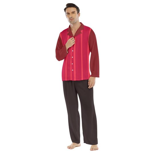 Alastor Hazbin Hotel Pajamas Red Pinstripe Men's Lapel Pajama Set