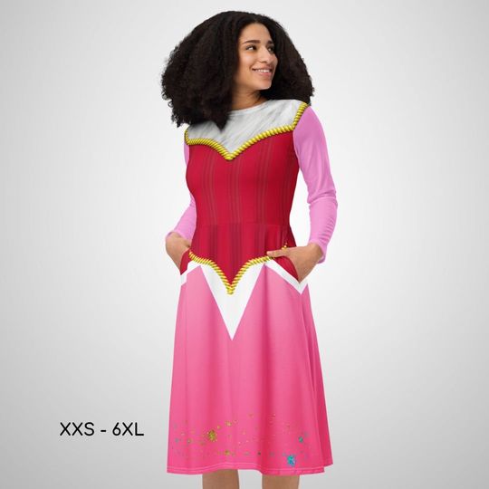 Sleeping Beauty Princess Aurora Long Sleeved Skater Dress, Halloween Dress, Cosplay Outfit, Gift for Her, Mother Day Gift