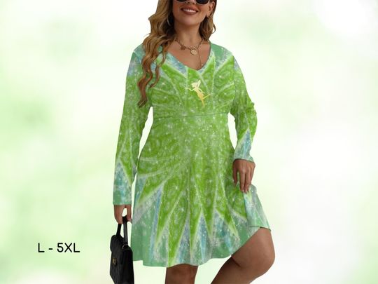Tinkerbell Inspired Harlequin Women's Long Sleeve Dress , Gift for Her, Halloween Dress, Adult Halloween Costume