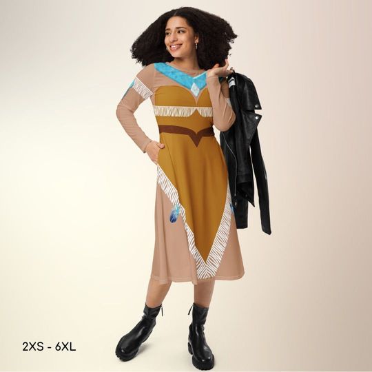Pocahontas Long Sleeves Dress, Princess, Native, Halloween Dress, Cosplay Dress, Half Marathon, Birthday Gift, Theme Party